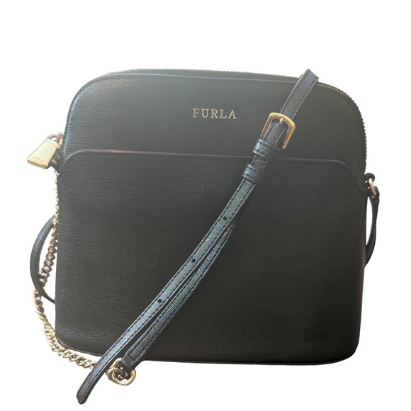 Furla Handbags - Furla Black Dome Crossbody Bag Chain Strap Gold Hardware